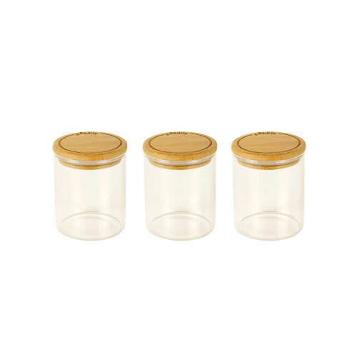 Glasbehälter rund mit Bambusdeckel 180 ml 3er Set