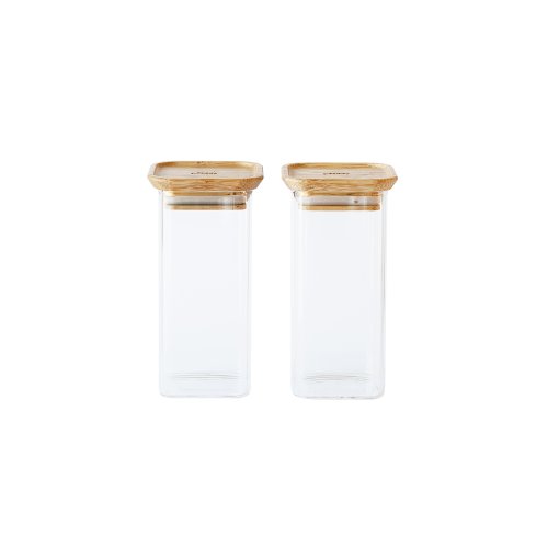 Glasbehälter quadratisch mit Bambusdeckel 3er Set 320 ml